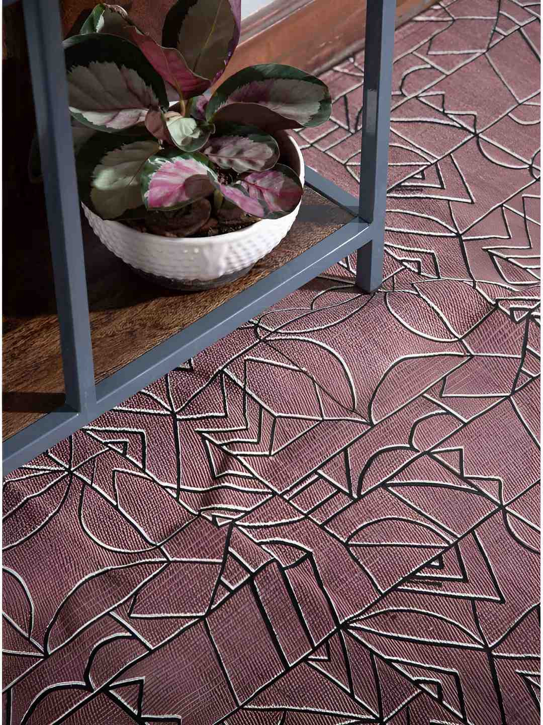 FREEDOM TREE Wireframe Pink & Black Printed Pure Cotton Rectangular Rug-Dhurrie