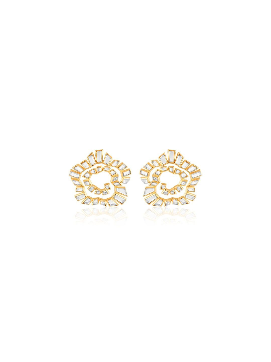 Isharya 18Kt Gold Plated Santuario Spiral Shaped Stones Studded Studs Earrings