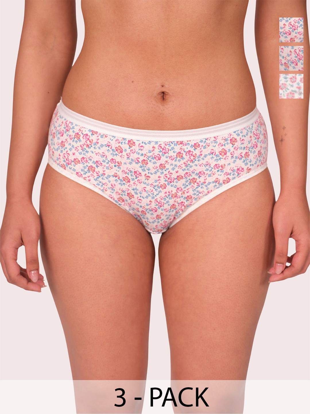 Munns & Mars Floral printed Pack of 3 Mid-Rise Hipster Brief