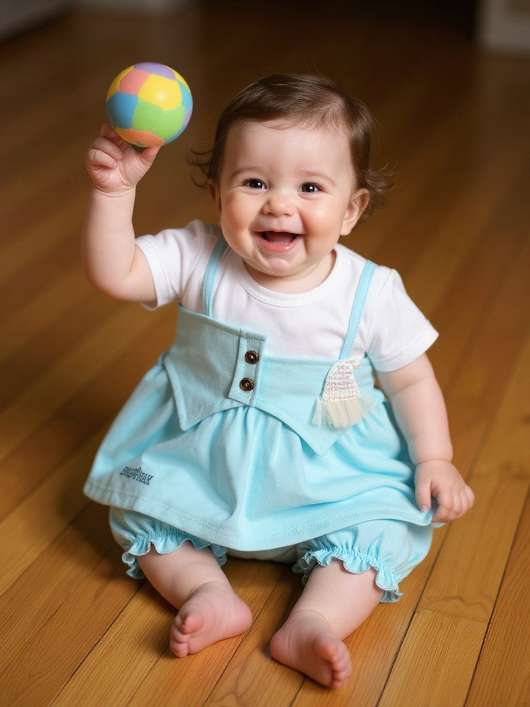 BABYMAX Infant Girls Sequined Pure Cotton Pinafore Dress With Bloomers