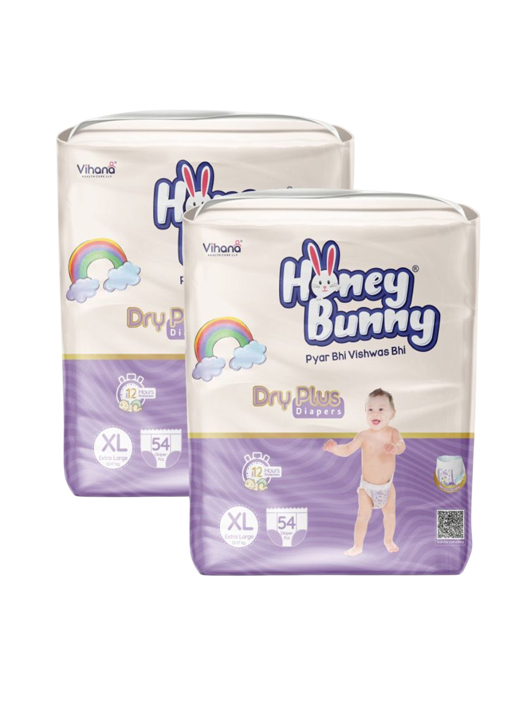HONEY BUNNY Set Of 2 Super Soft Dry Plus Baby Diaper Pants - - XL -54 Pants