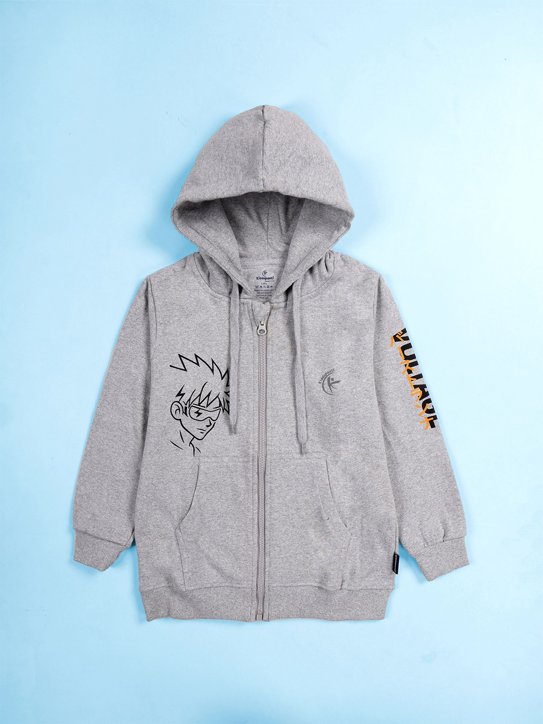 KiddoPanti Boys Anime Printed Hooded Front-Open Sweatshirt