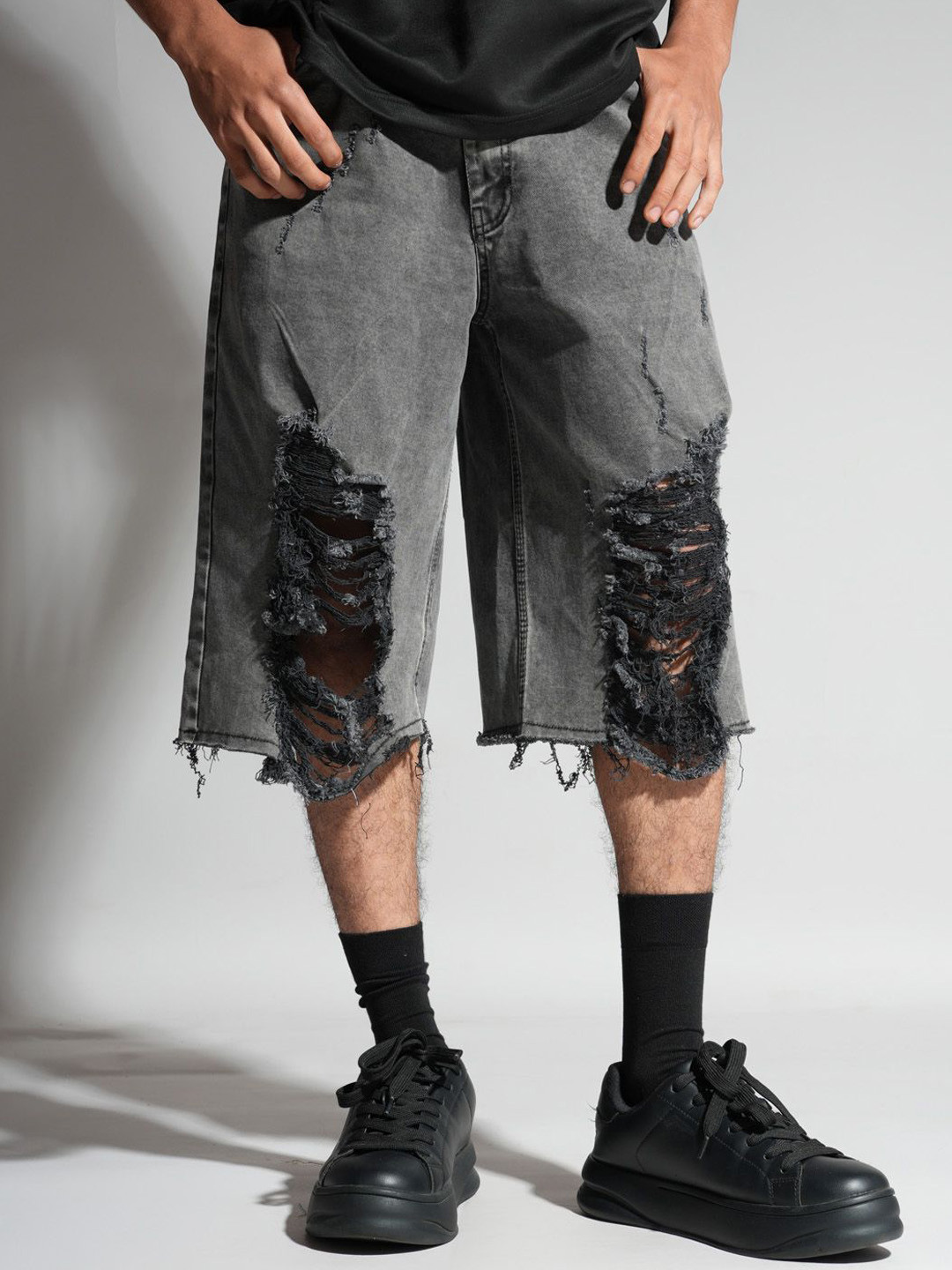 HOP HEAD JORTS Unisex Mid-Rise Washed Denim Technology Baggy Shorts