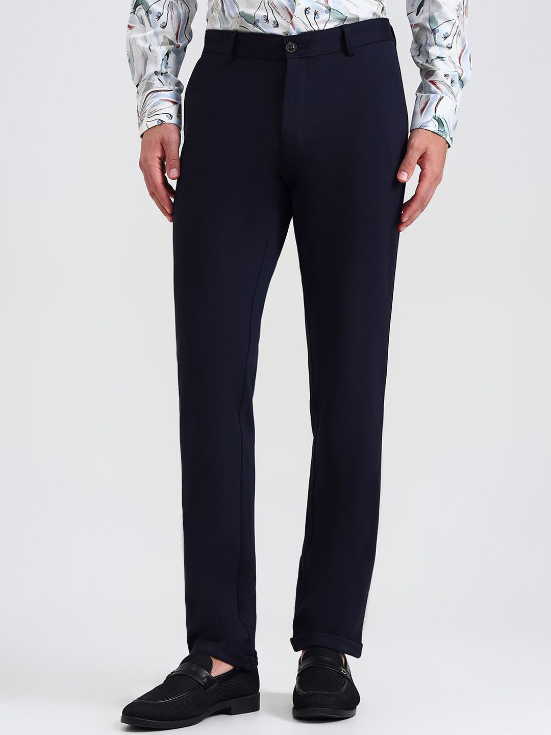 JB STUDIO Men Solid Slim Fit Mid Rise Flat Fronts Formal Trousers