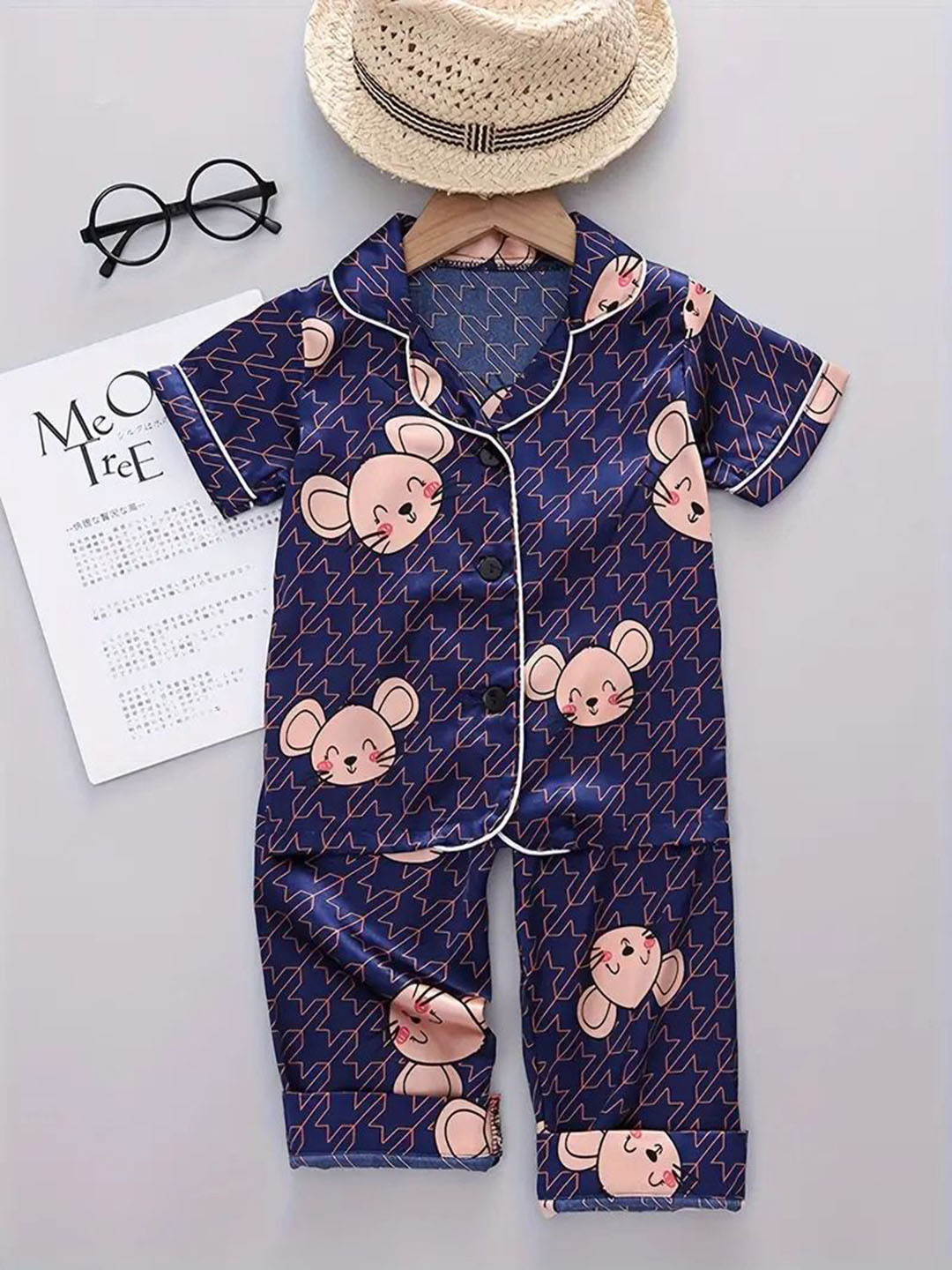 PAGHDAL BROTHER Kids Lapel Collar Printed Night suit