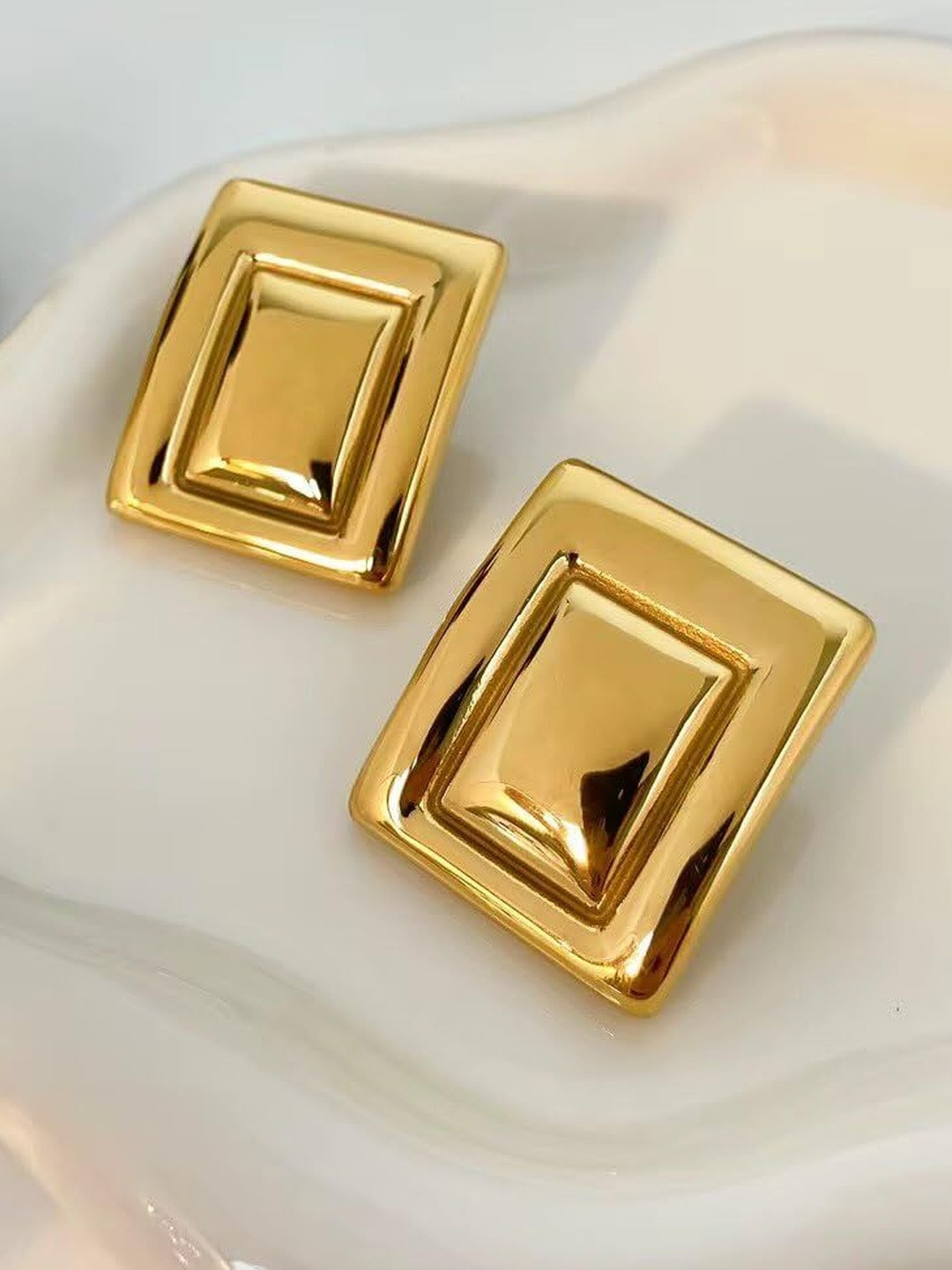 Aurelva Gold-Plated Bold Square Geometric Statement Earrings