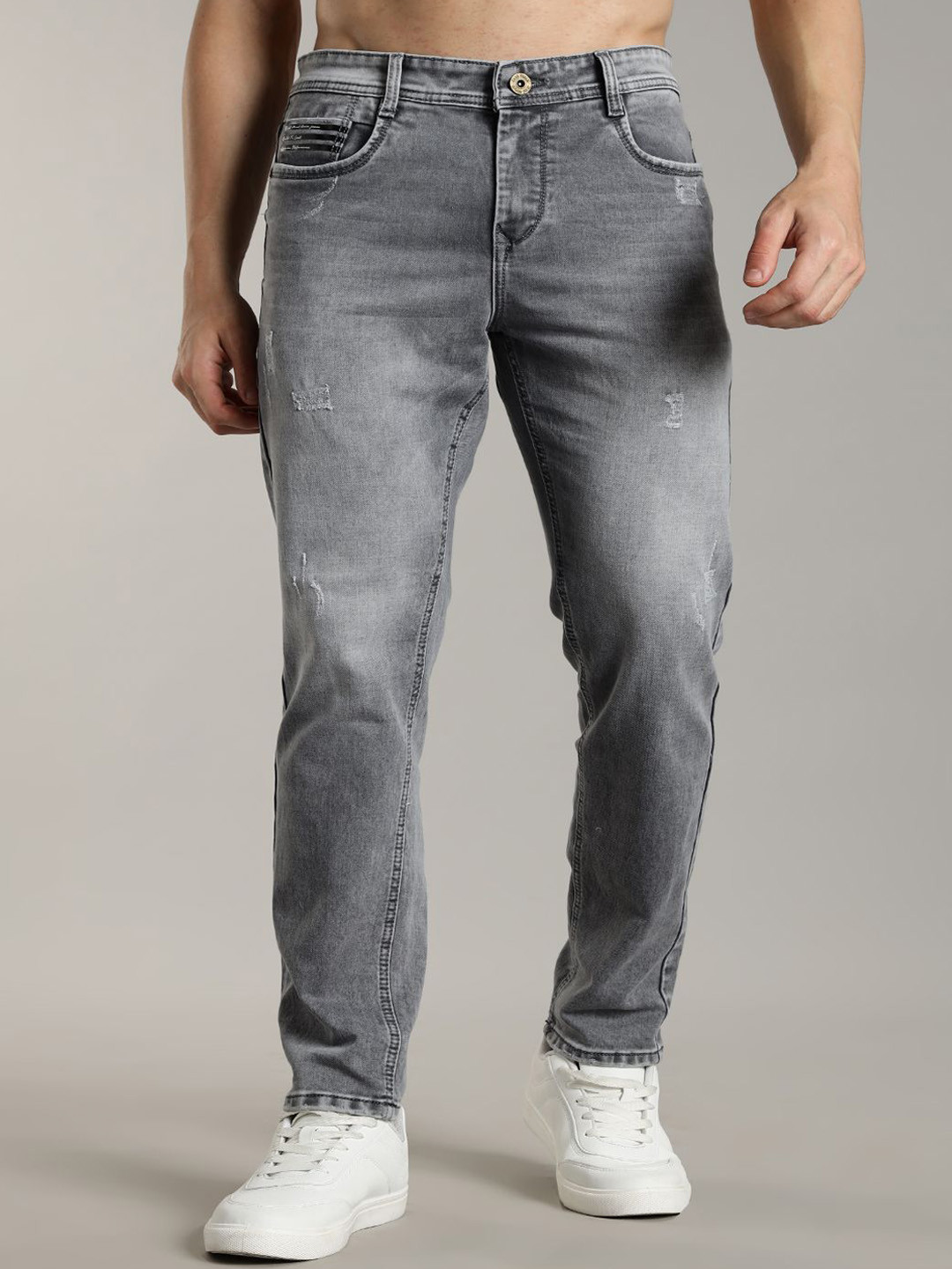 PAUL STREET Men Urban Mid-Rise Low Distress Light Fade Stretchable Cotton Flint Jeans