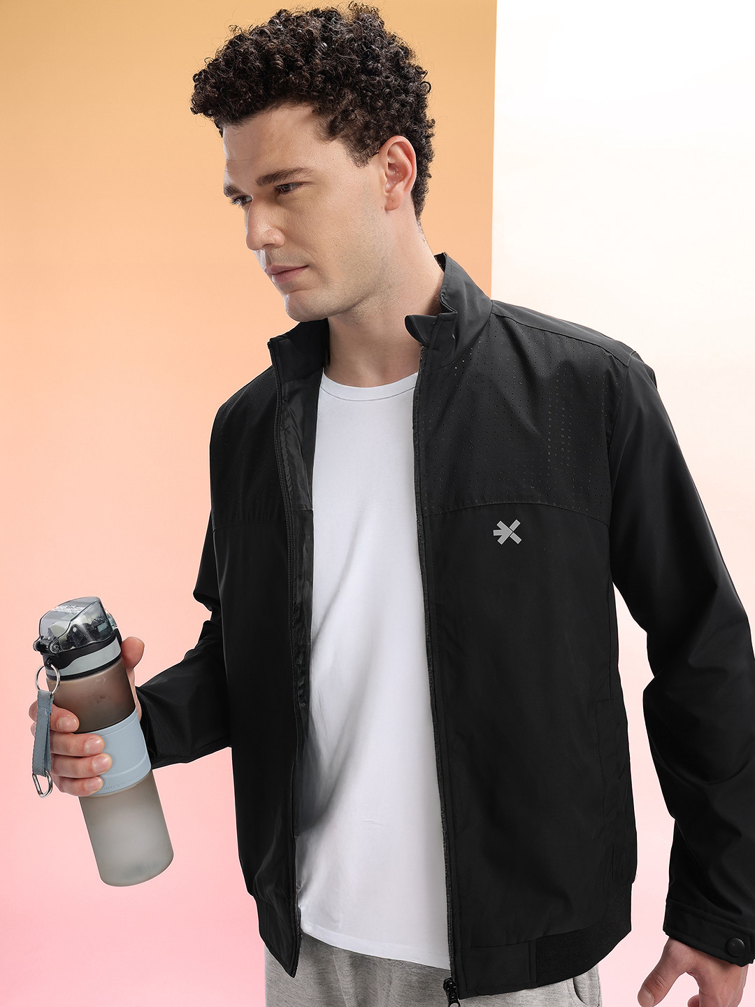 HRX by Hrithik Roshan Perforated Detail Mock Collar Running Sporty Jacket