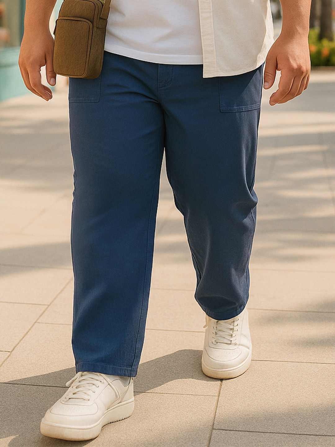 Bewakoof Plus Men's Navy Blue Plus Size Regular Fit Mid-Rise Cotton Pant