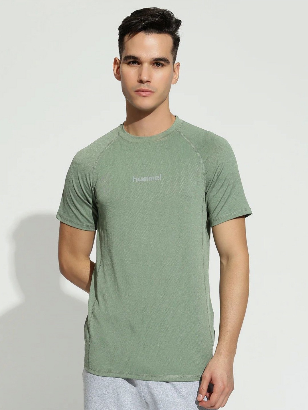 hummel Brand Logo Printed Round Neck Antimicrobial Compression T-shirt