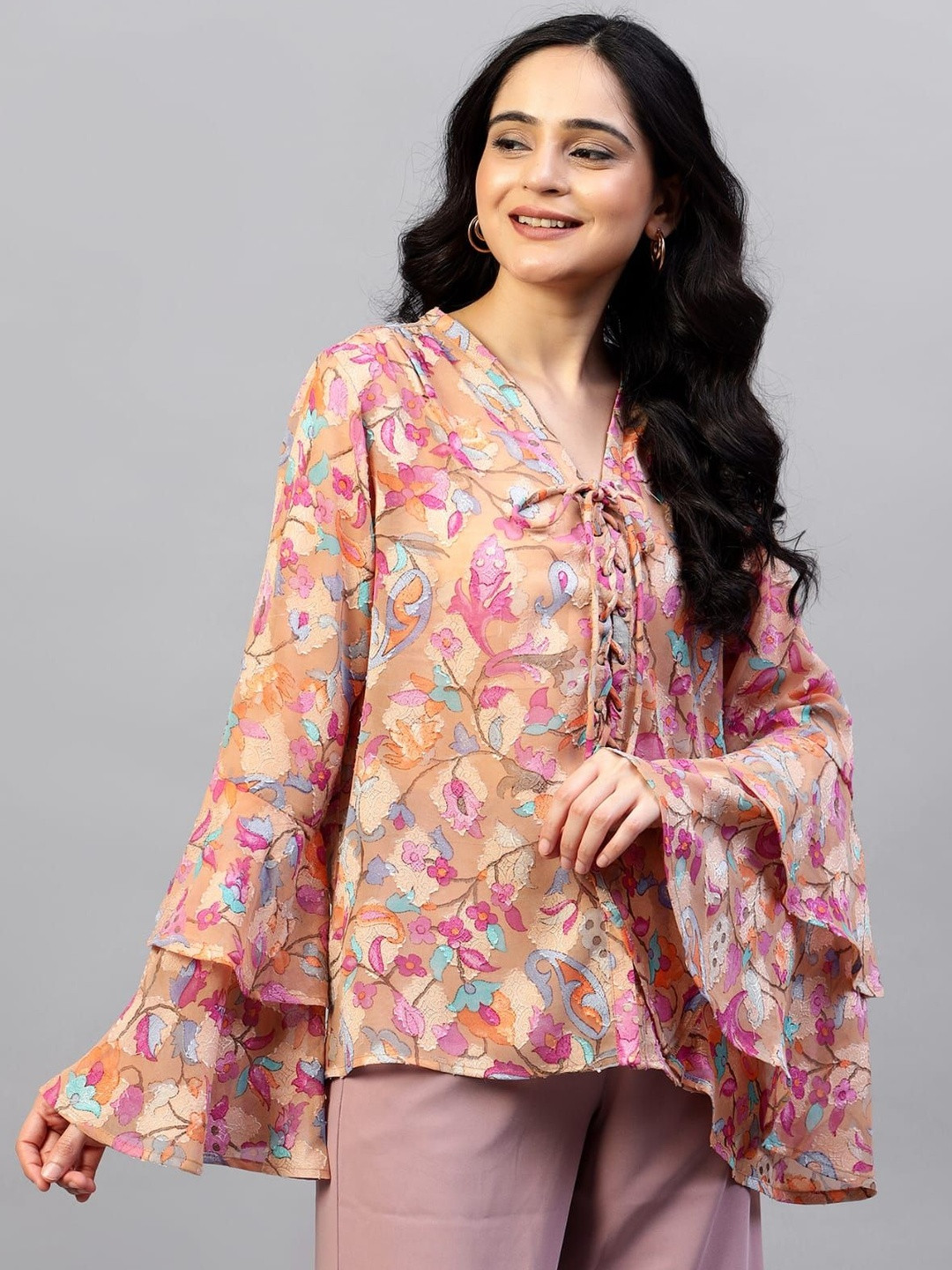 SAINI CREATION Women Floral Printed Tie Ups Top