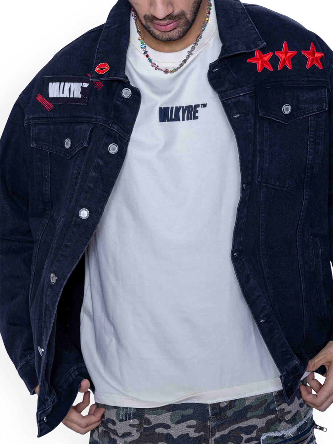 VALKYRE Men Water Resistant Open Front Cotton Jacket with Embroidered