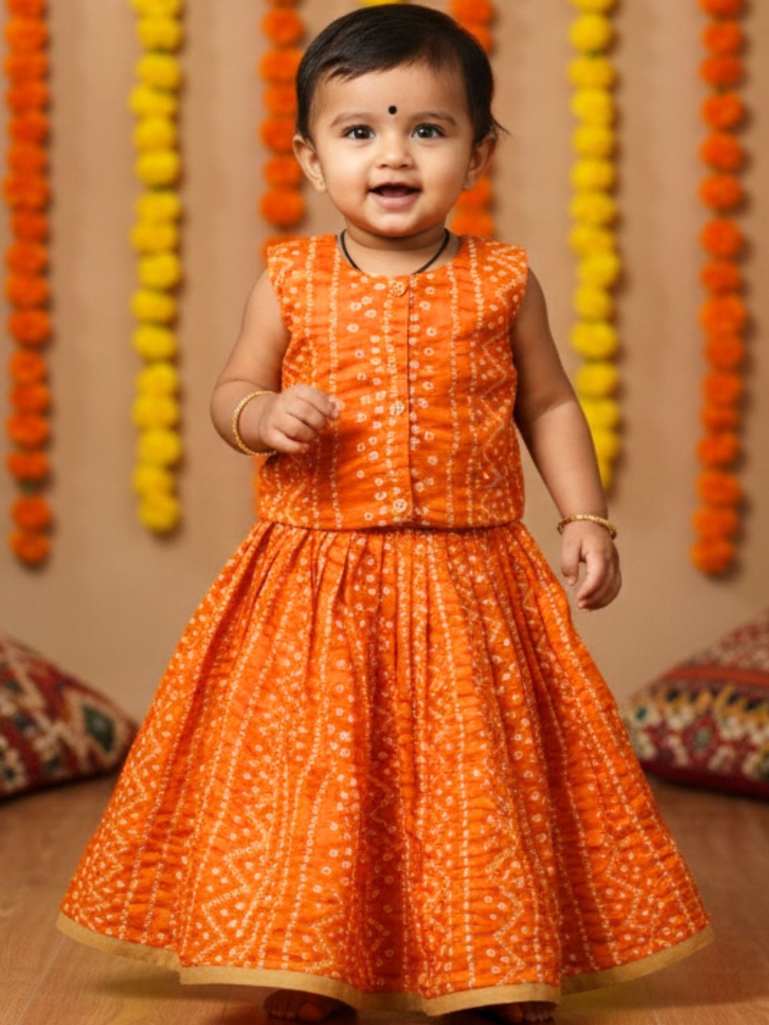 Sangria Girls Bandhani Printed Cotton Lehenga & Blouse