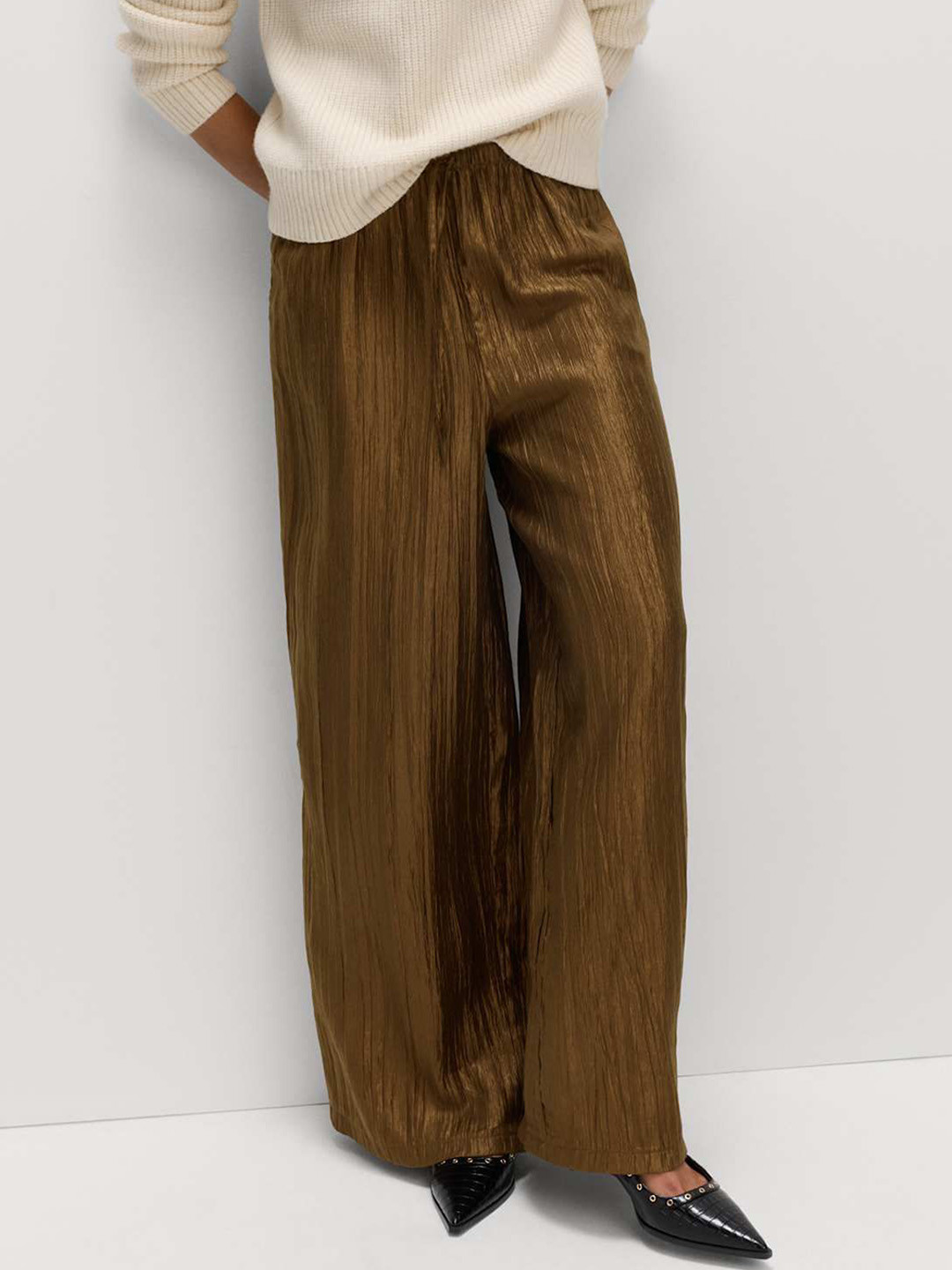 Marks & Spencer Women Lyocell Rich Crinkle Wide Leg Trousers