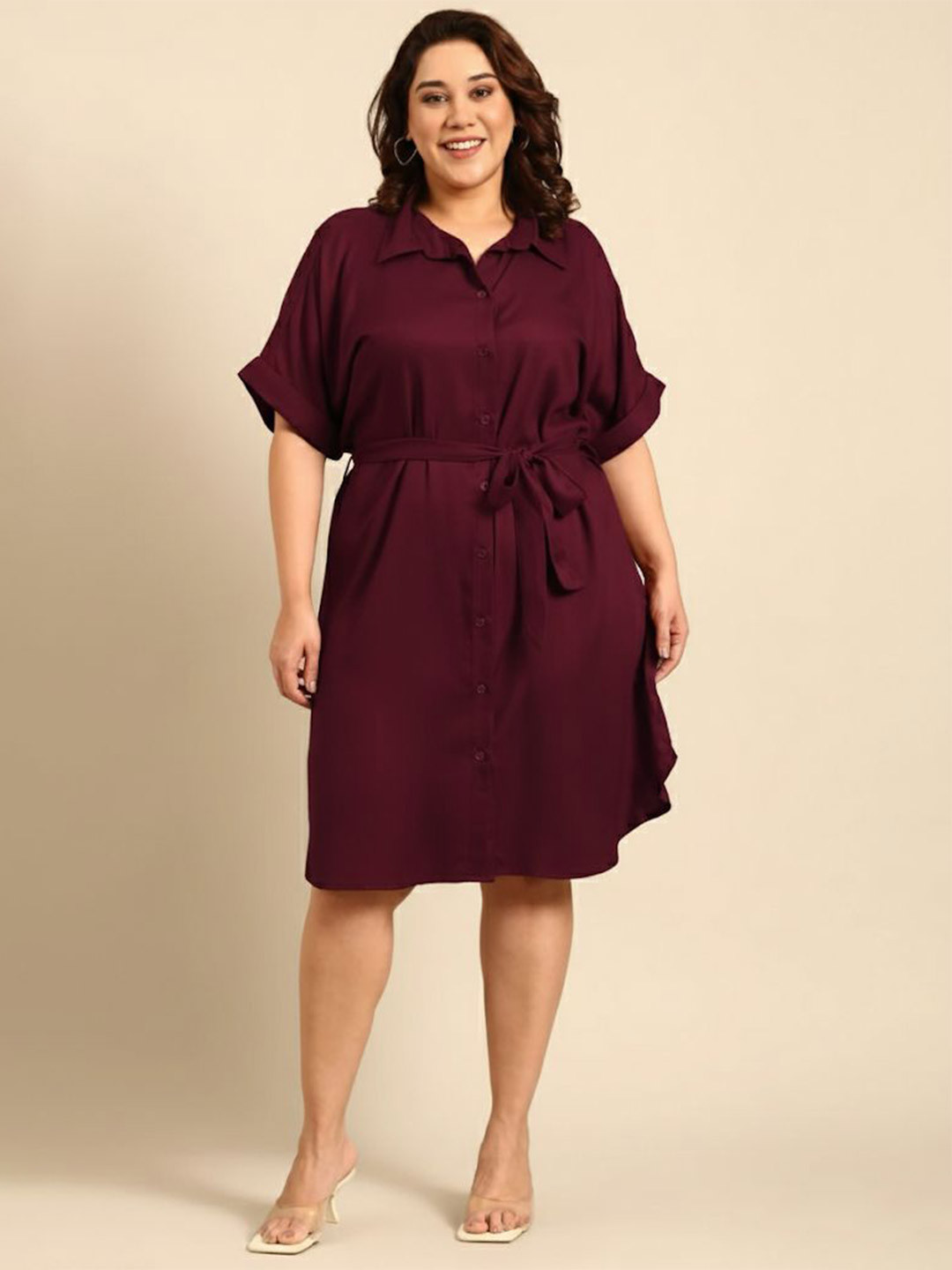 The Pink Moon Short Sleeves Shirt Dress