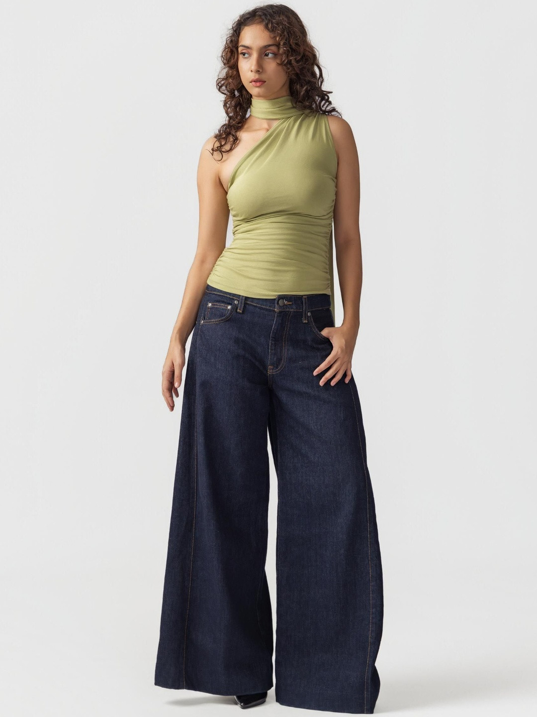 Past Modern Women Scarf Neck Fitted Crop Top