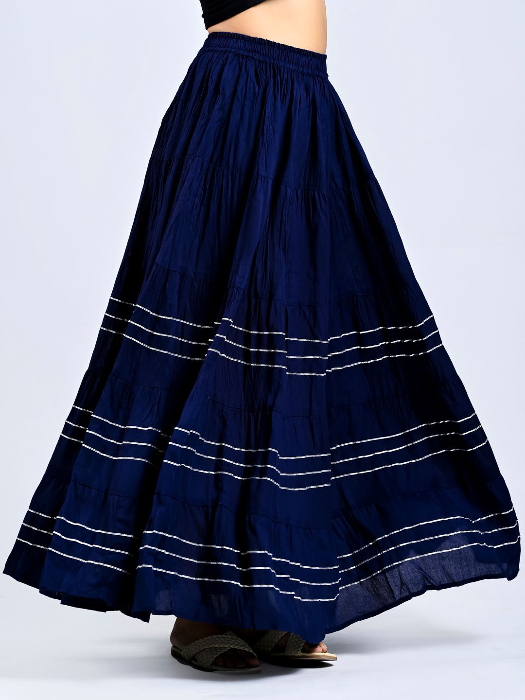 MIRAYYA Striped Flared Maxi Skirt