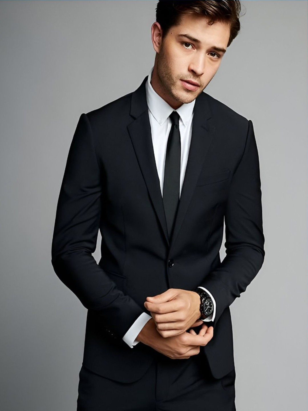 ASFashion Single-Breasted Notched Lapel Collar Cotton Blazer