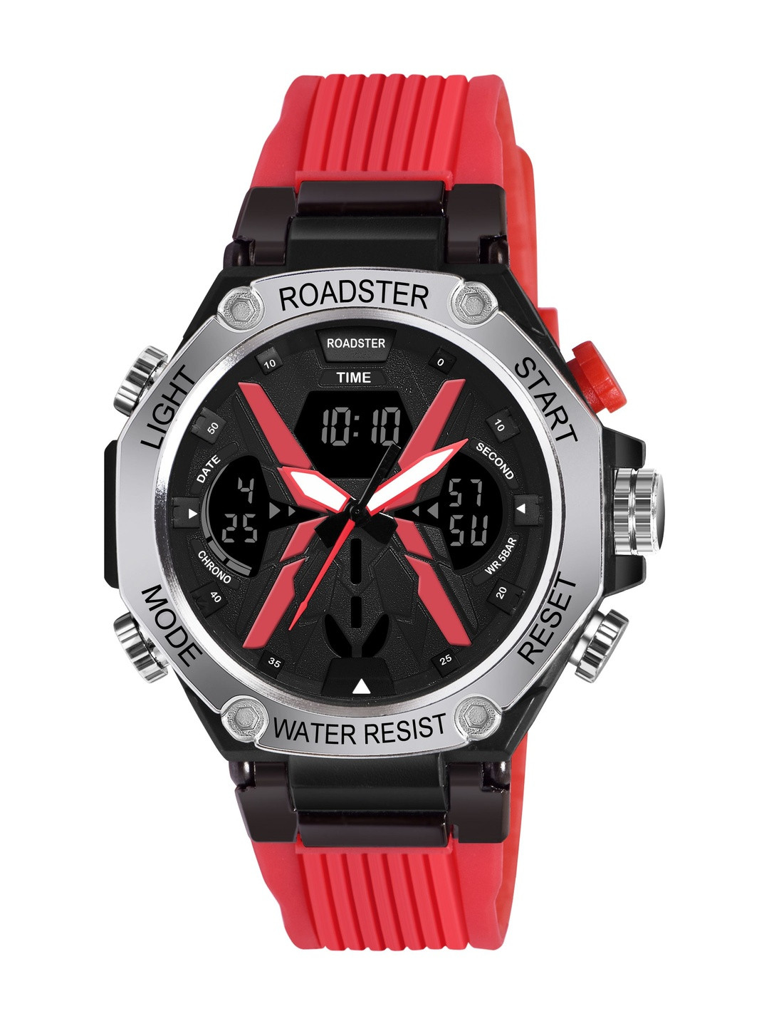 Roadster Men Red & Black Printed Dial & Straps Analogue & Digital Multi Function Watch