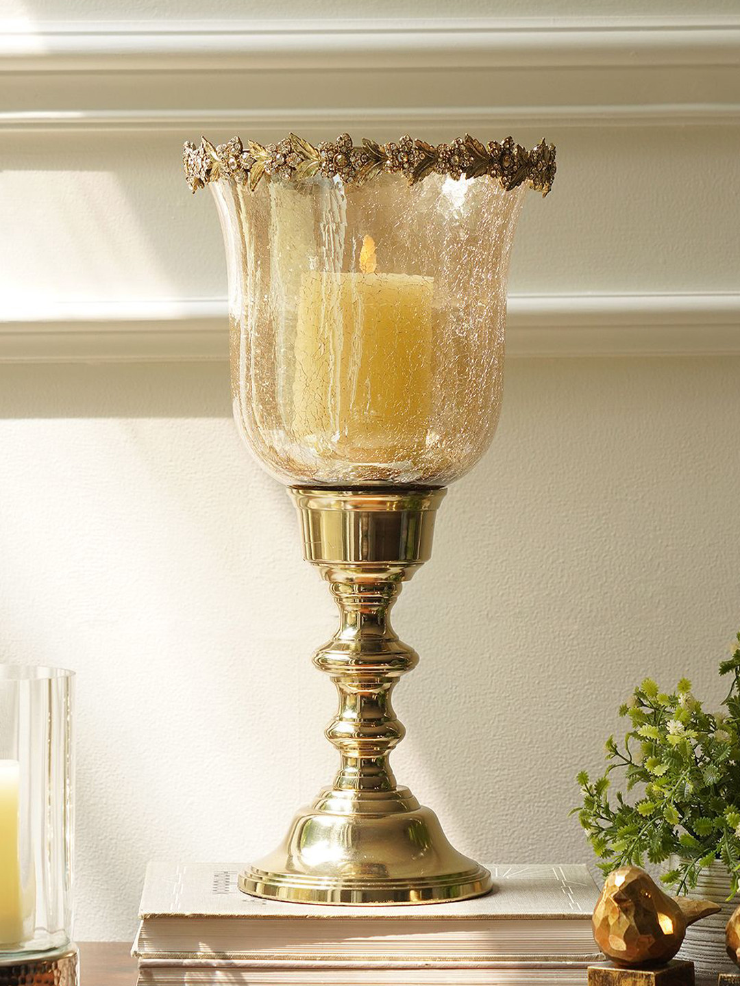 Pure Home and Living Gold-Toned Crackled Textured Candle Holder