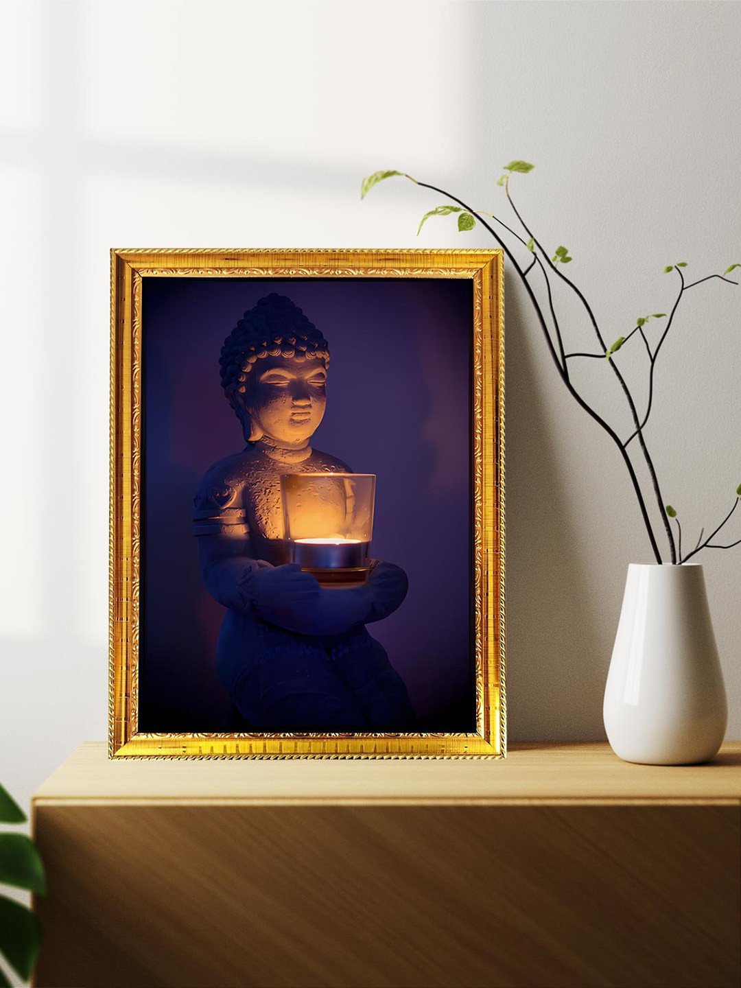 blinkart Brown Printed Lord Buddha Glass Religious Wall Art