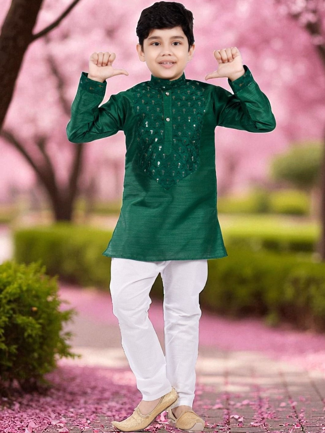 NEW GEN Boys Woven Design Embroidered Kurta with Pyjamas