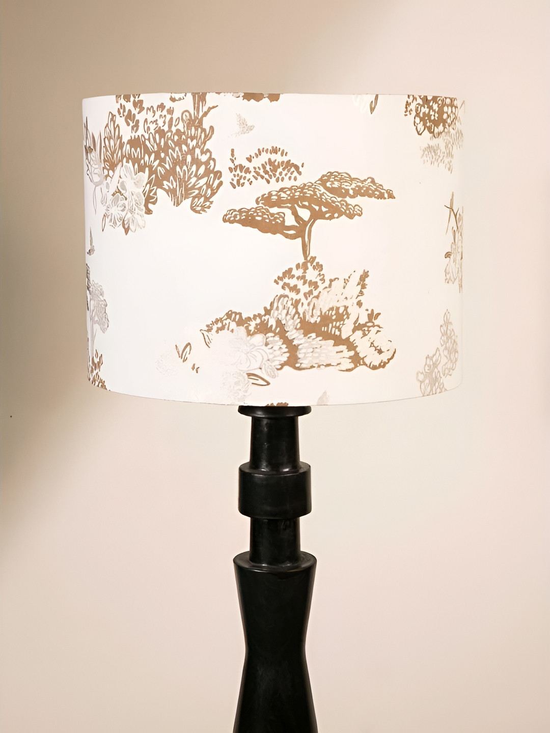 FREEDOM TREE Wilderness Song White & Brown Printed Metal Cylindrical Shaped Table Lamp