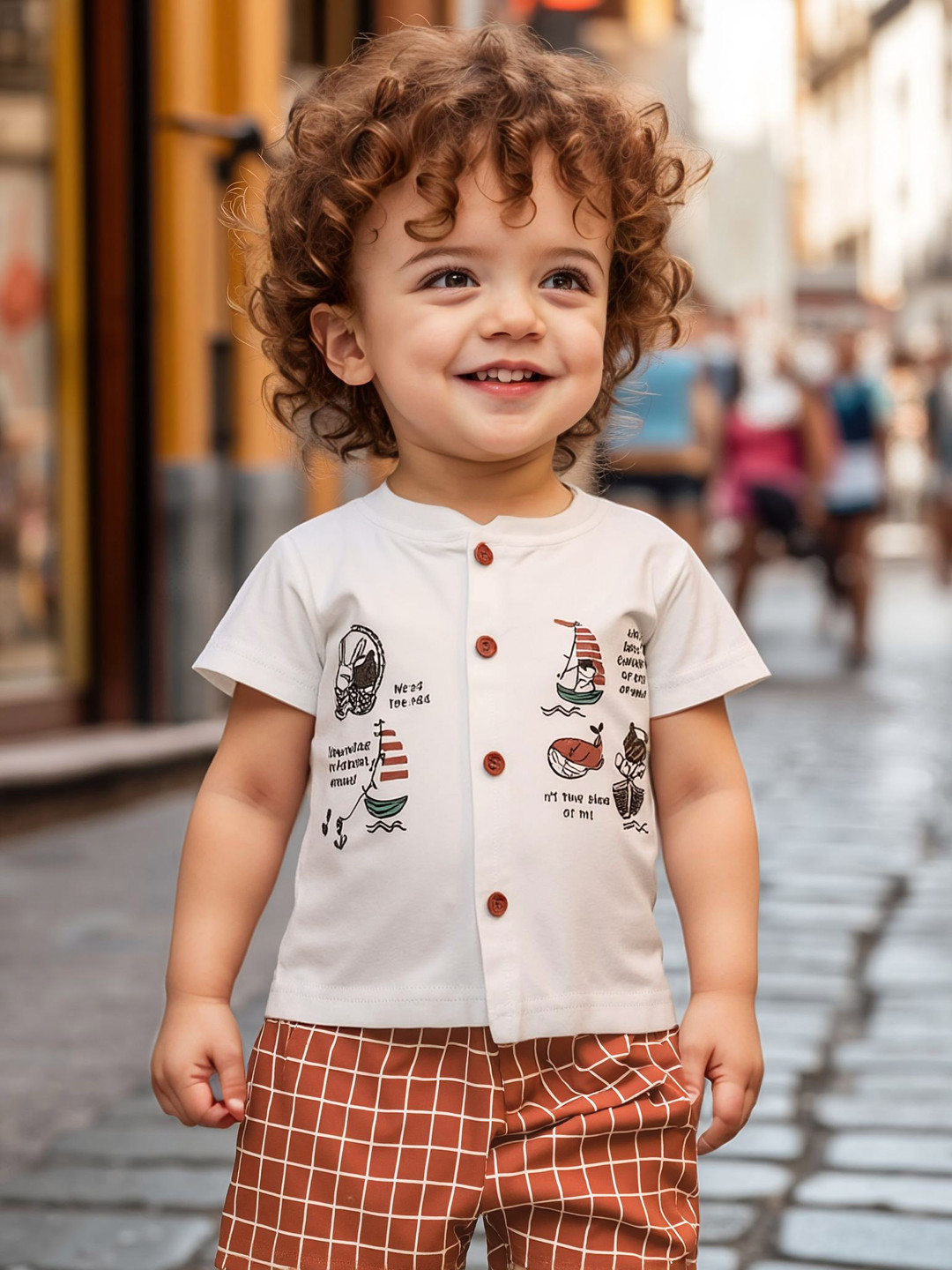 Kidszi Infant Boys Pure Cotton Animal Graphic Printed Shirt with Shorts