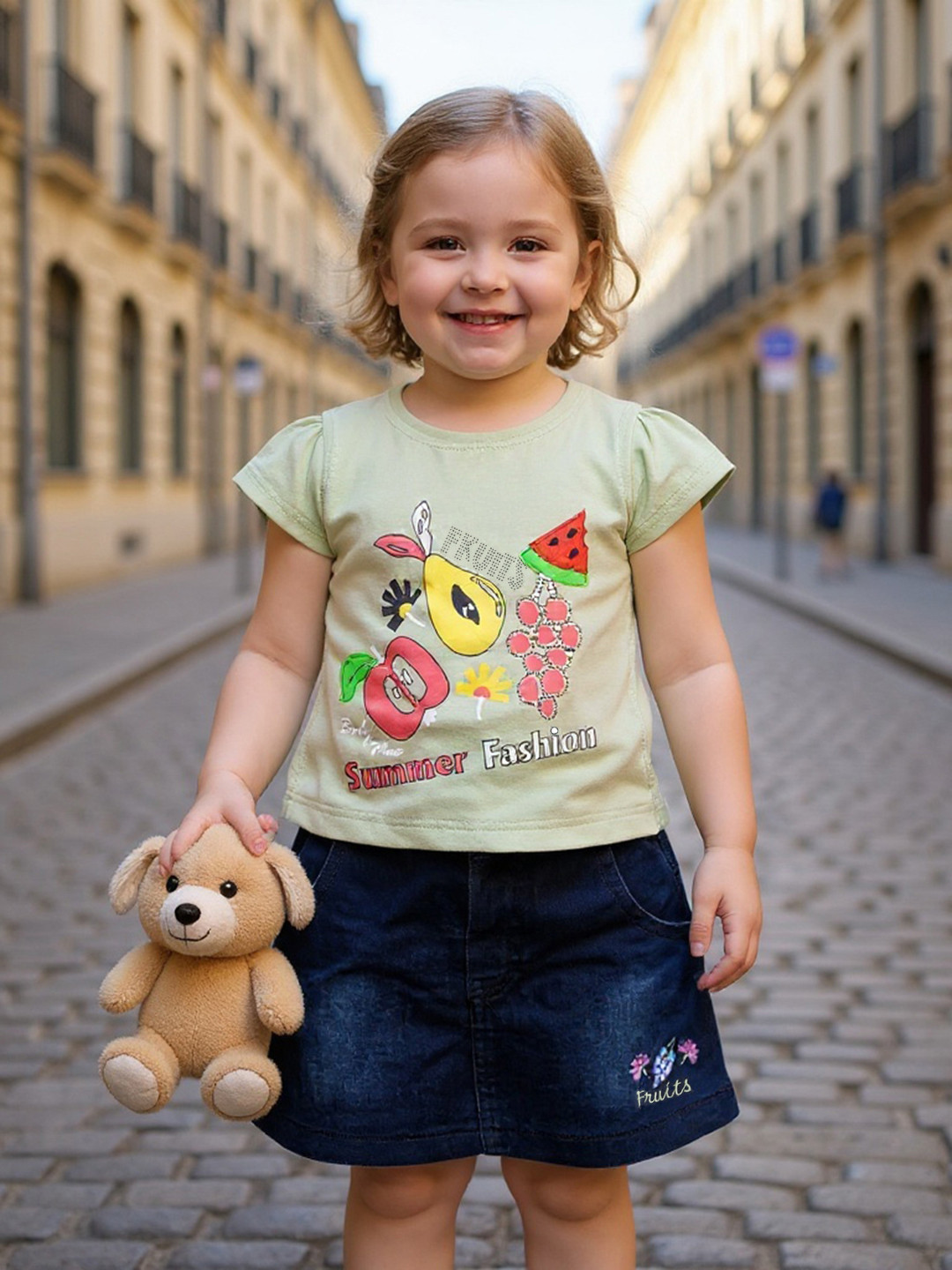 BABYMAX Infant Girls Printed Pure Cotton T-shirt with Skirt