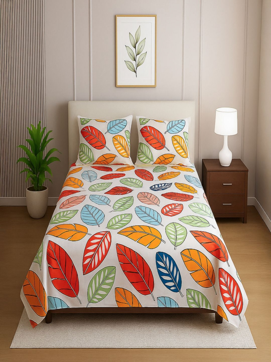 Threadwear White & Red Printed 210 TC Single Bedsheet - 2.30 m x 1.55 m