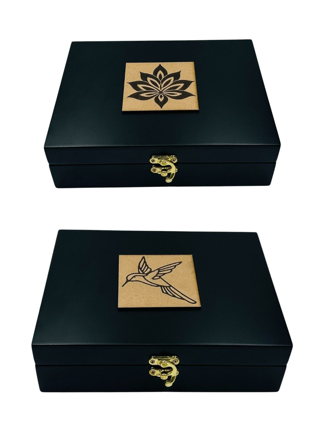 Angira handicrafts Elegant Black Pack Of 2 Wooden Multipurpose Storage Boxes