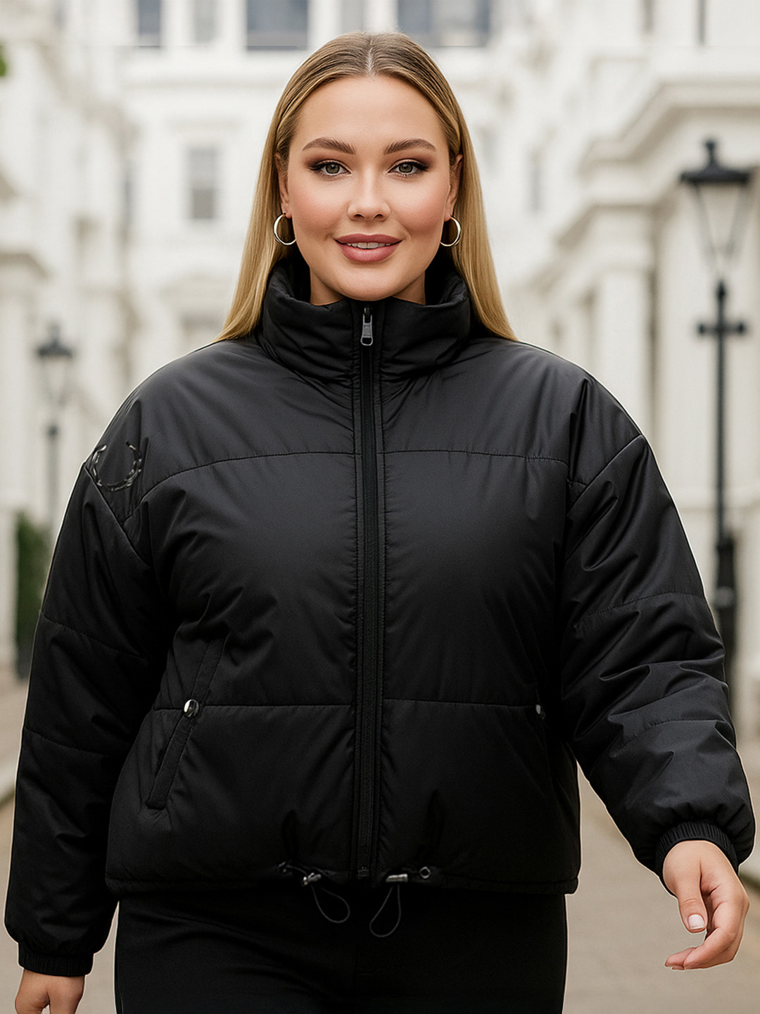 Bewakoof Plus Stand Collar Oversized Puffer Jacket