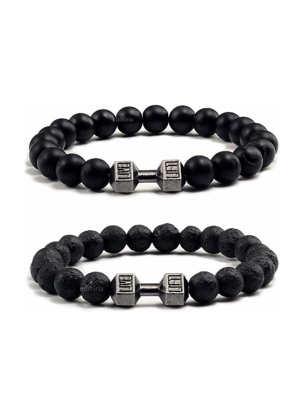 EDMIRIA Men Set Of  2 Lava Natural Stone Elasticated Bracelet