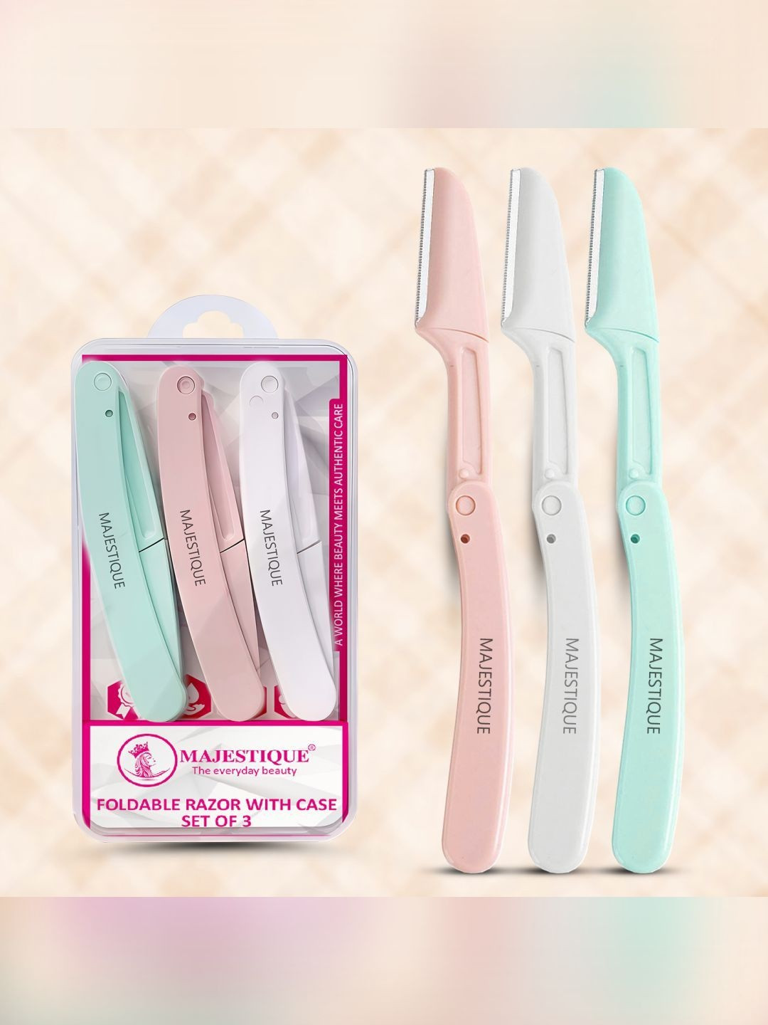 MAJESTIQUE Women Set of 3 Multicolor Foldable Razor with Case Safe Facial Blades