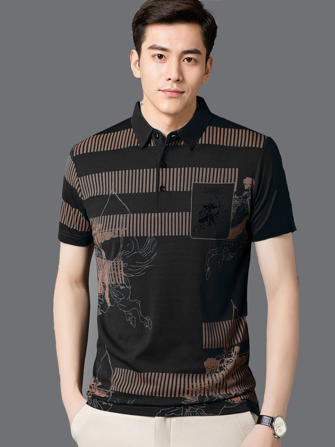 zebu Men Printed Polo Collar Pockets T-shirt