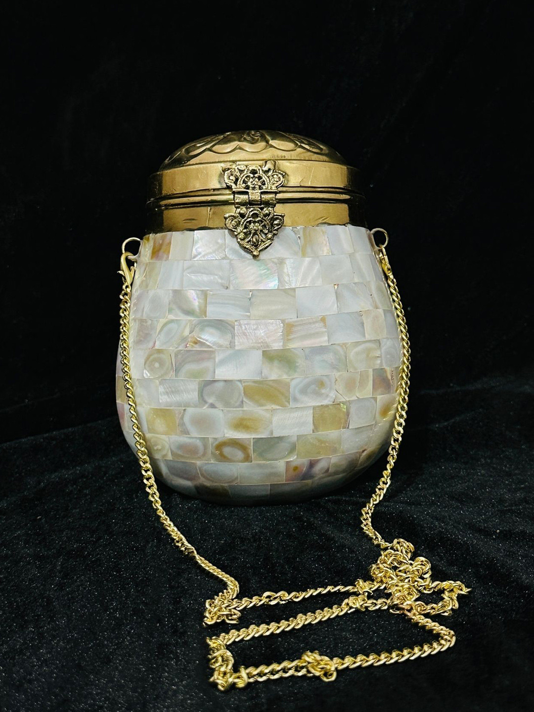 DCI Gold-Toned & White Shoulder Strap Potli Clutch