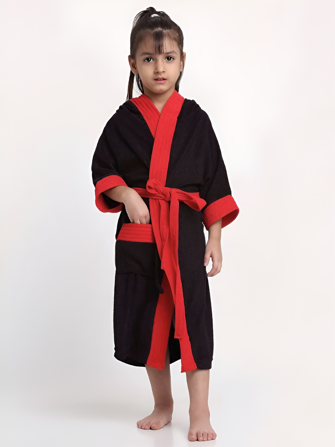 Creeva Kids Shawl Collar Mid Length Bath Robe With Belt