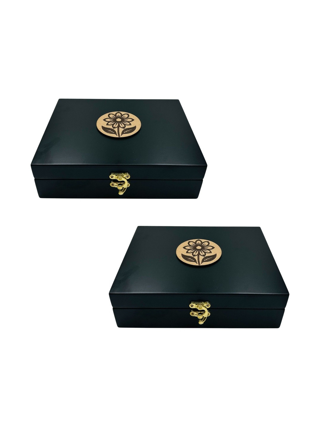Angira Pack Of 2 Elegant Black Wooden Storage Box