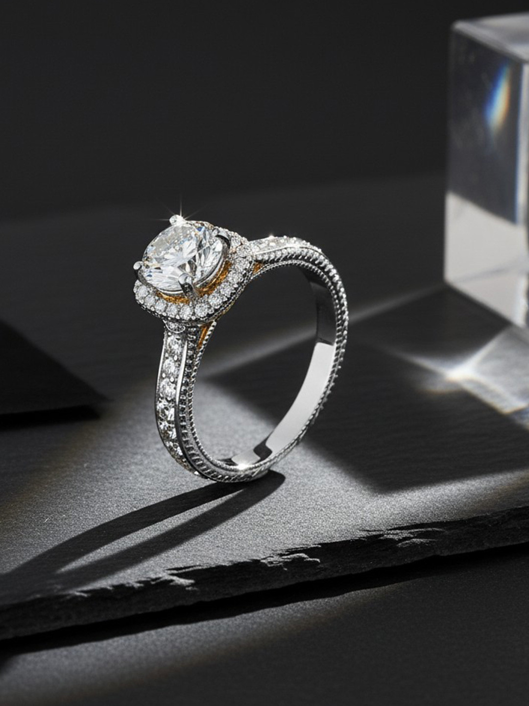 Nipura 925 Sterling Silver Rhodium-Plated CZ Studded Heart Gallery Finger Ring