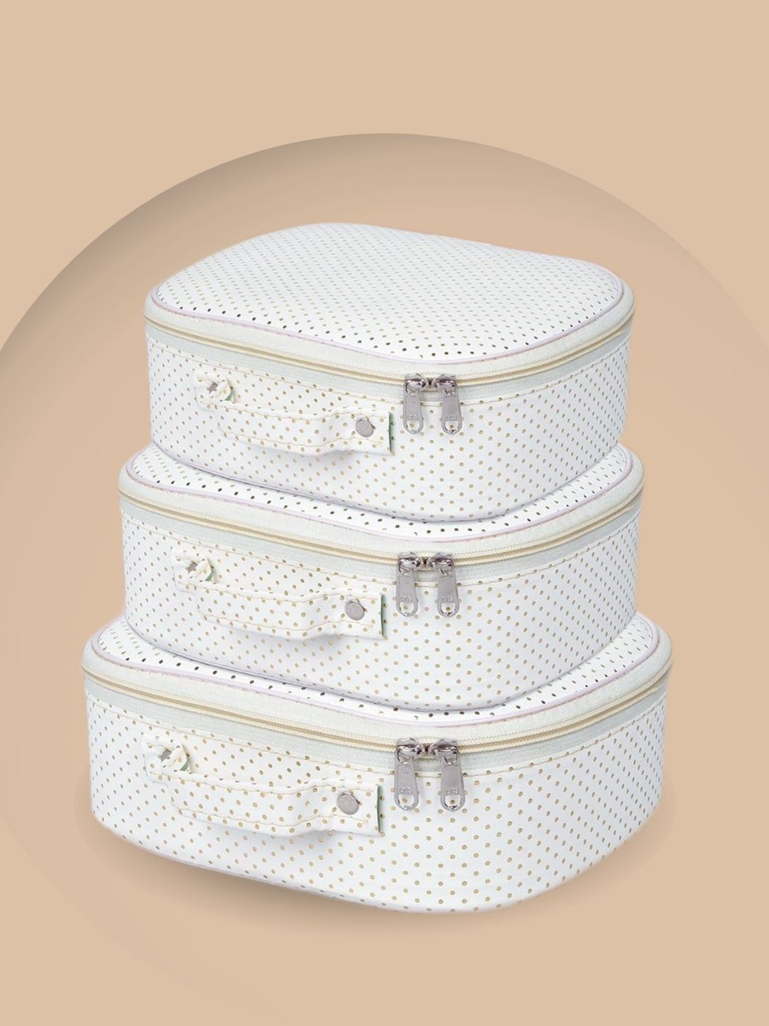 atorakushon Set of 3 Off White Printed Vanity Organiser