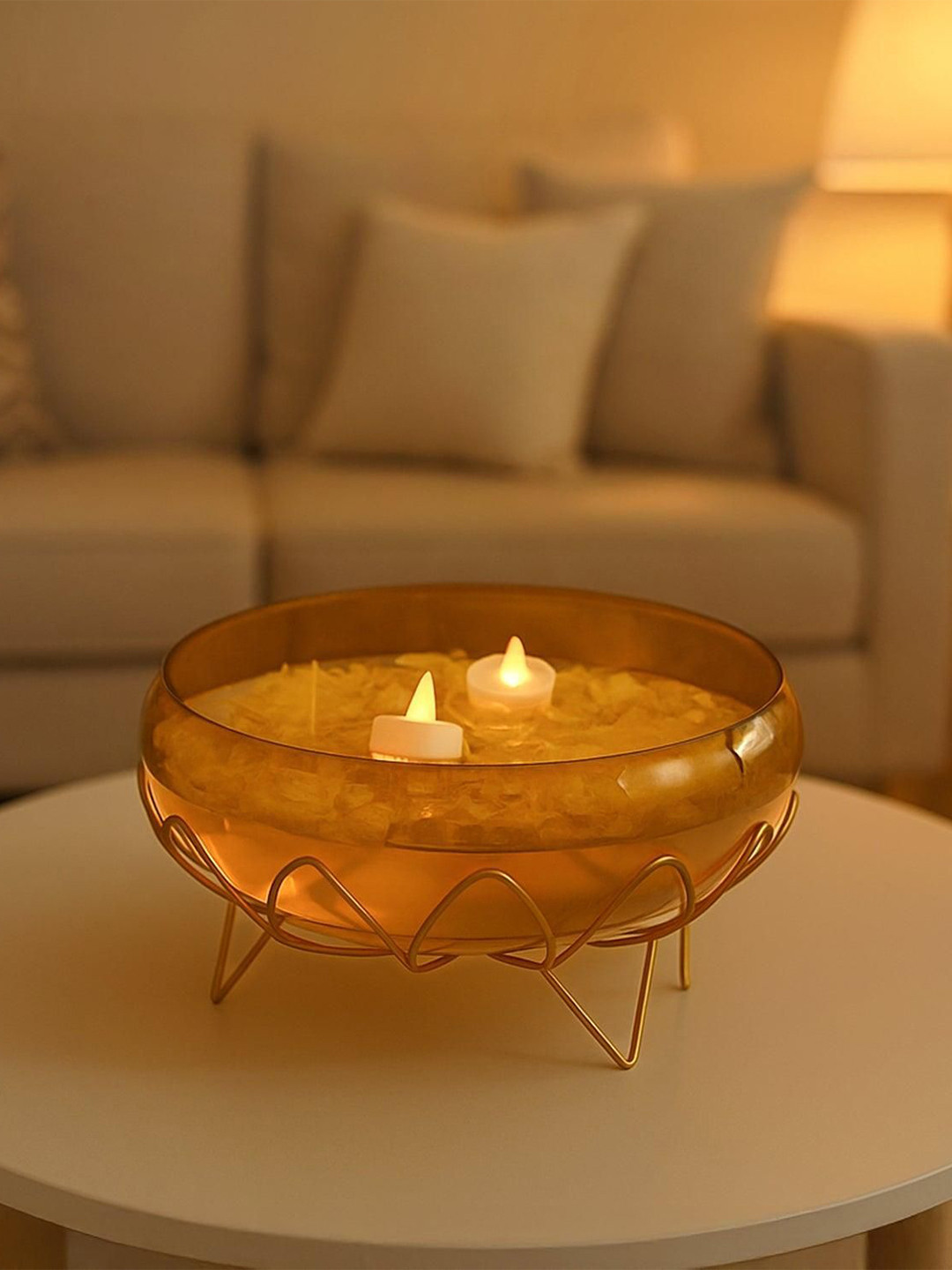 MARKET99 VON CASA Gold Toned Lustre-Finish Lotus Bowl With Stand