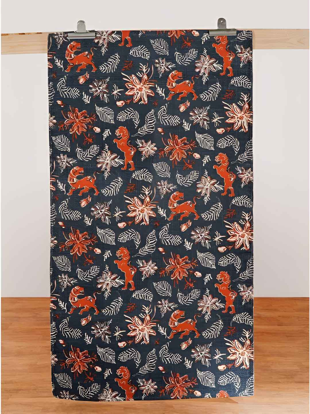 FREEDOM TREE Ahnan Blue & Red Printed Pure Cotton Rectangular Rug-Dhurrie