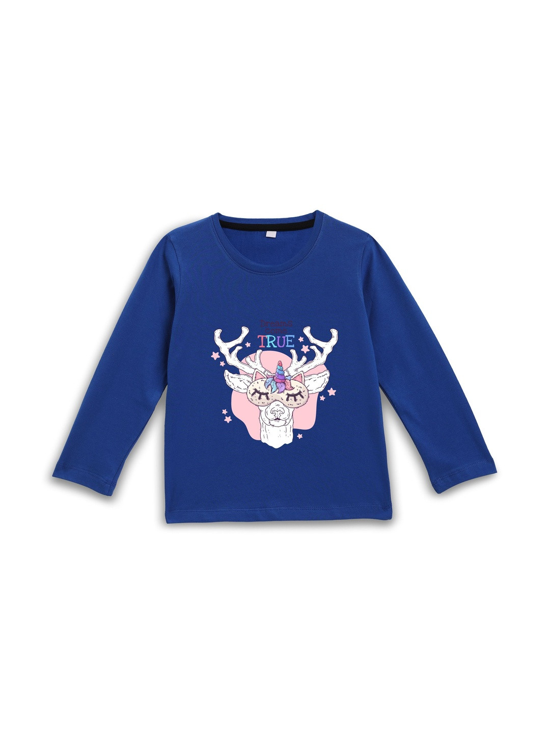 YK Girls Blue Cotton Graphic  Tshirts