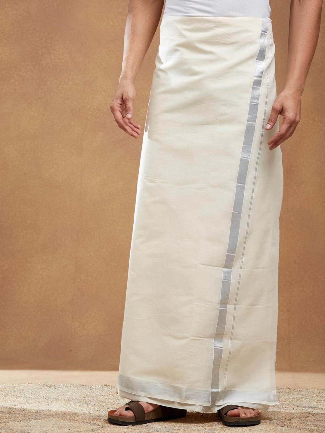 Fabindia Men Dhoti with Silver Border