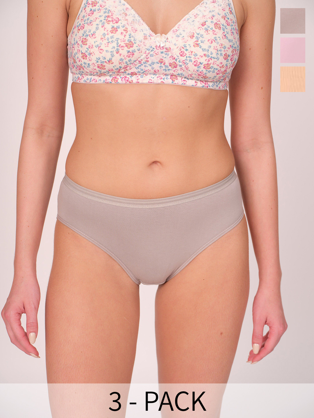 Munns & Mars Cotton Pack of 3 Women Solid Mid-Rise Anti Bacterial Hipster Brief