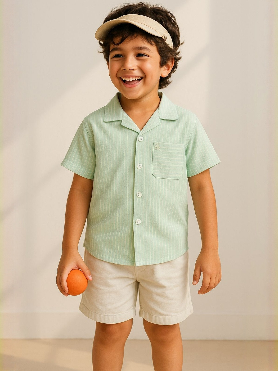 TALES & STORIES Boys Green Cotton Striped Casual Shirts
