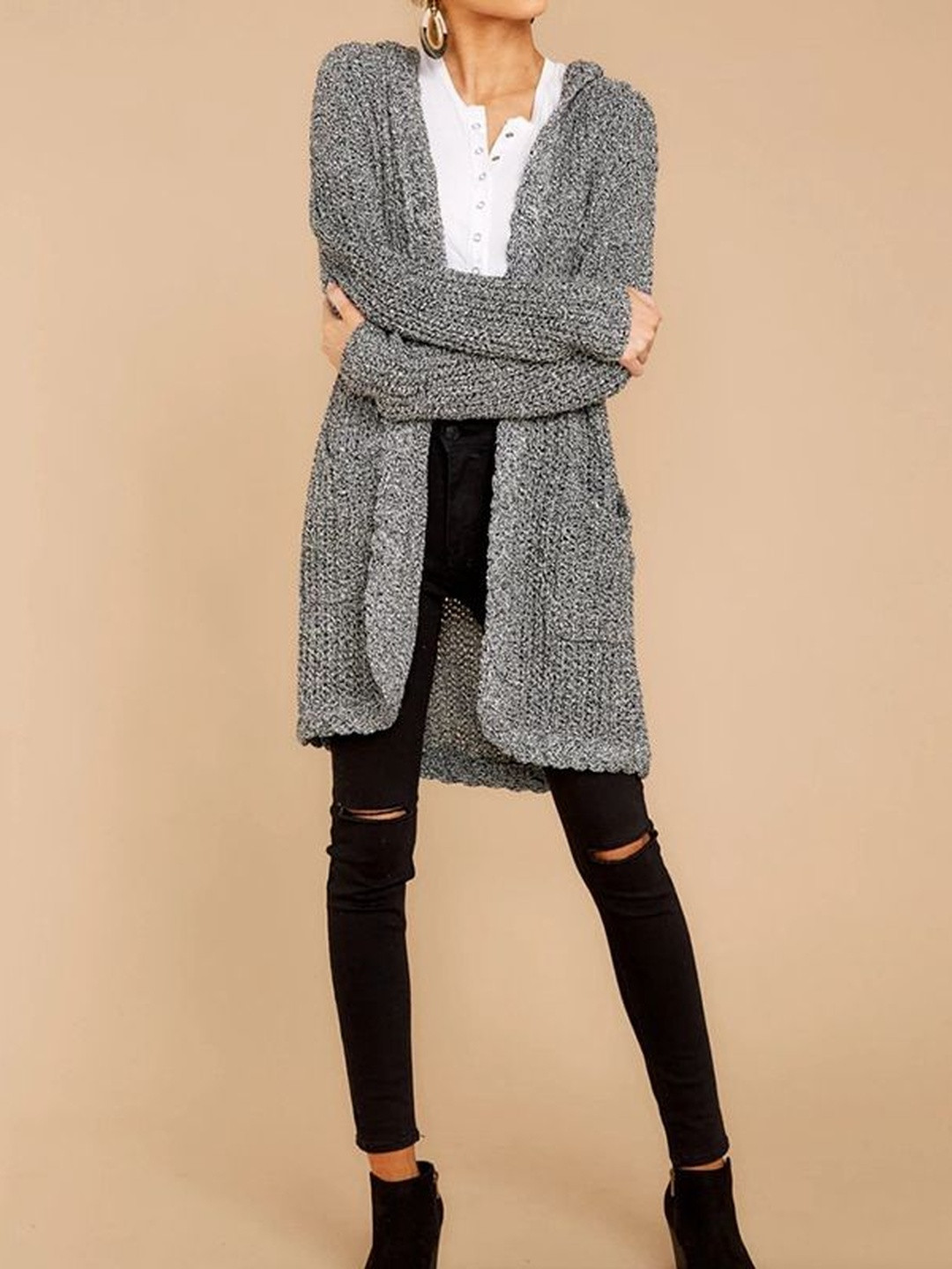 HERE&NOW Woman Acrylic Solid Loose Fit Sweaters