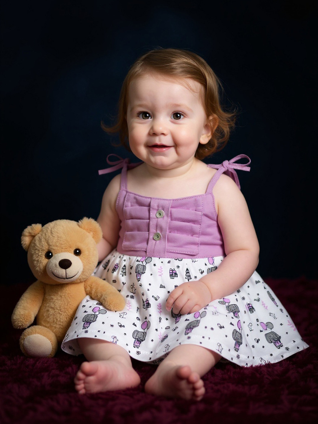 BABYMAX Infant Girls Printed Pure Cotton A-Line Dress With Bloomers
