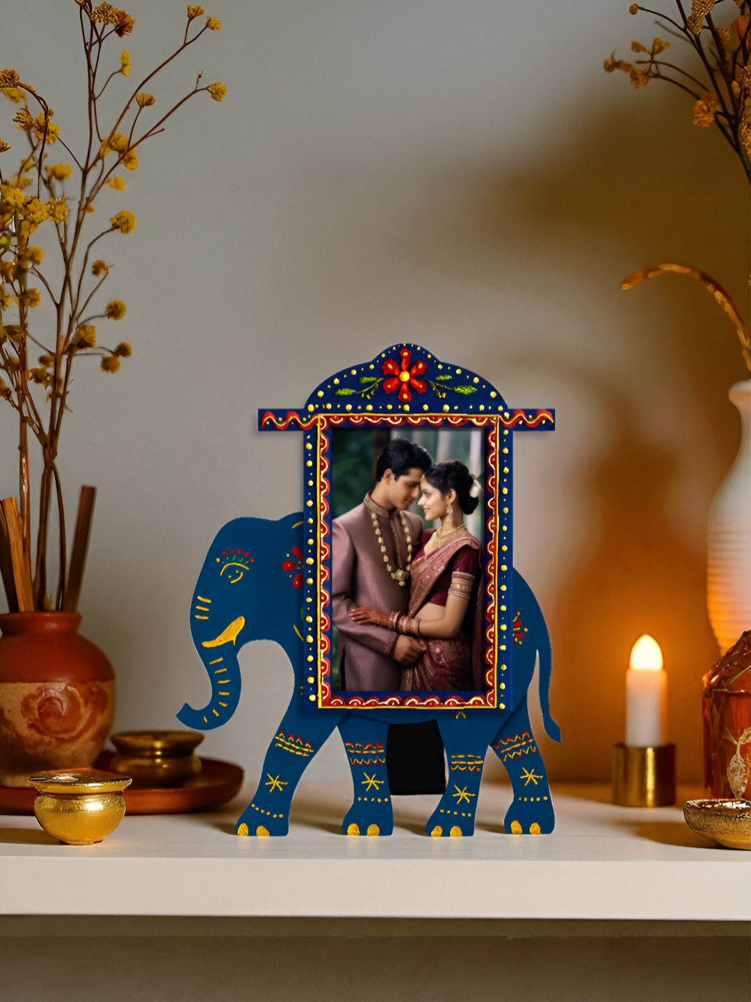 Art Street Navy Blue & Yellow Ethnic Rajasthani Table Photo Frame