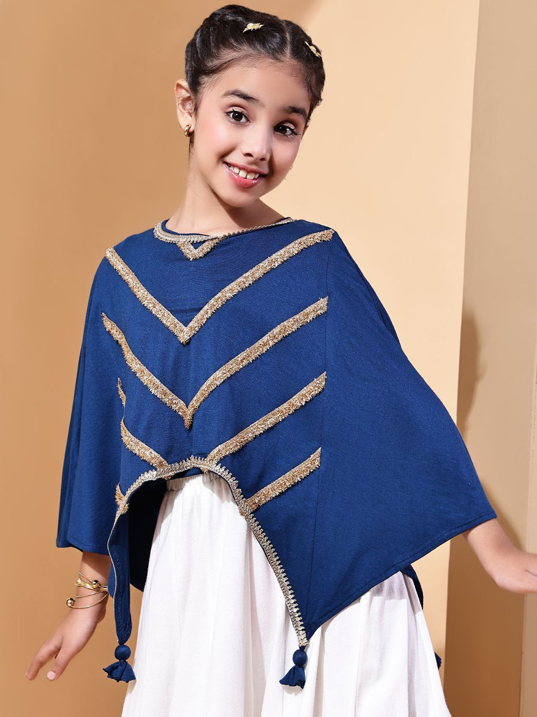 Baawri Girls Embellished Self Design Embroidered Cape-Style Top